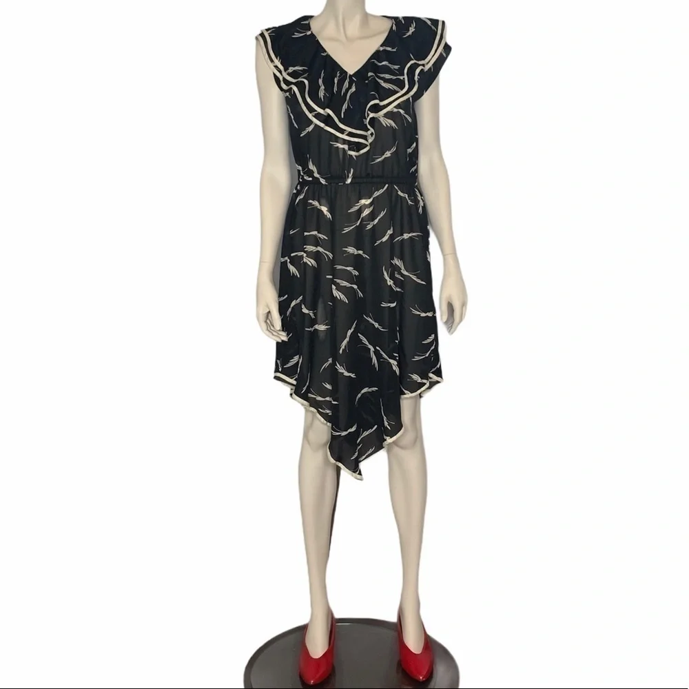 Vintage black white scarf hem ruffle neck dress - Picture 3 of 10